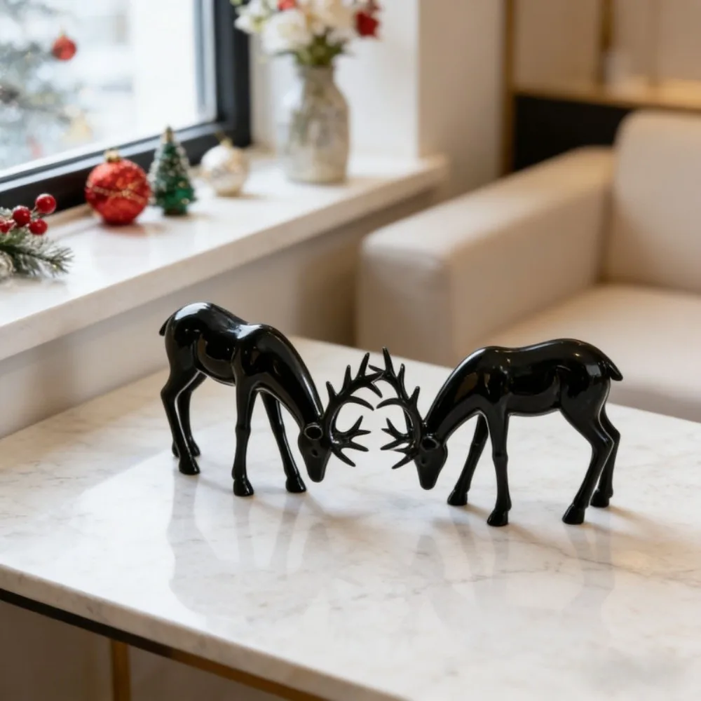 Creative Deer Desktop Ornament Sitting/Standing Position Cute Christmas Deer Statue Durable Exquisite Elk Figurine TV Cabinet