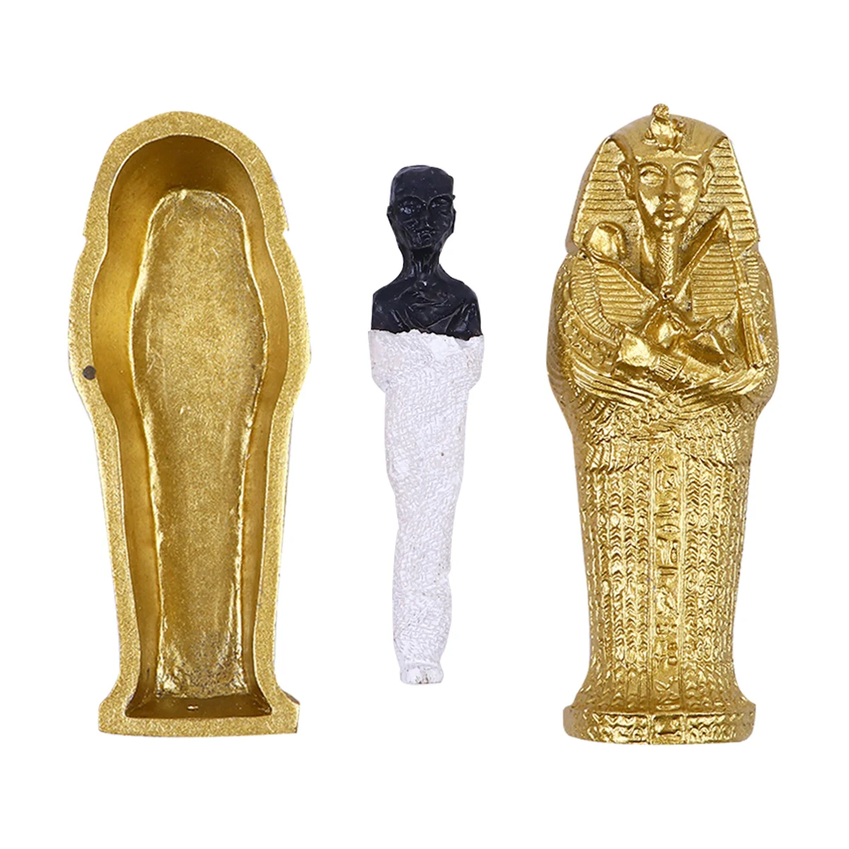 Pharaoh Sculpture Halloween Mummy Coffin Toy with Figurine Cultural Resin