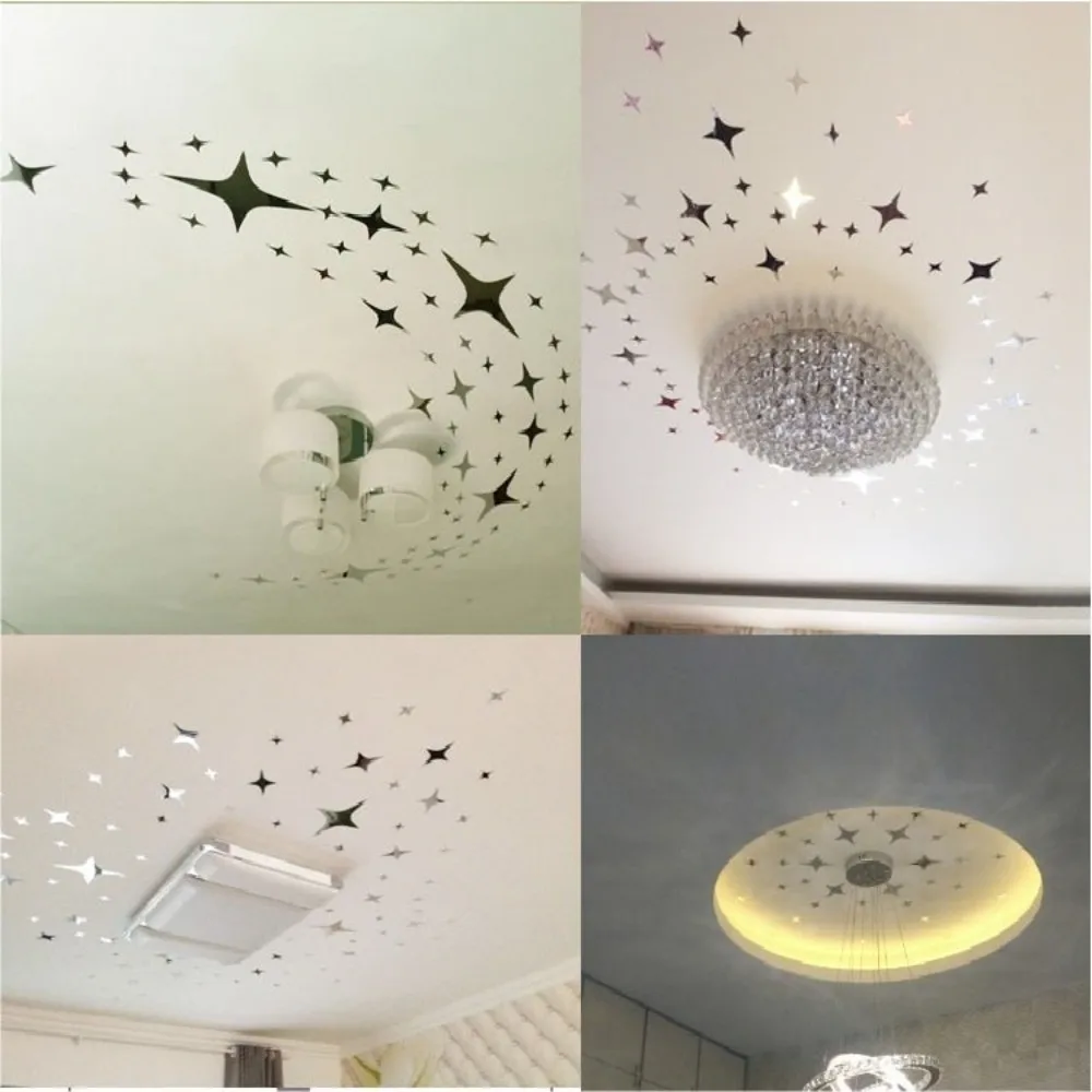 5/10/50Pcs Removable Wall Art Decals Stickers Self Adhesive 3D Home Decor Sticker Star Shape Mirror Effect Wall Stickers