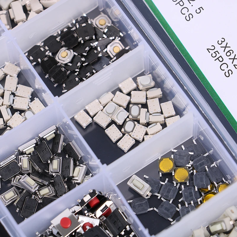 250pcs/1 Set Multifunctional 10 Types Tactile Push Button Switch Car Keys Button Touch Microswitch Small Touch On/Off Switch