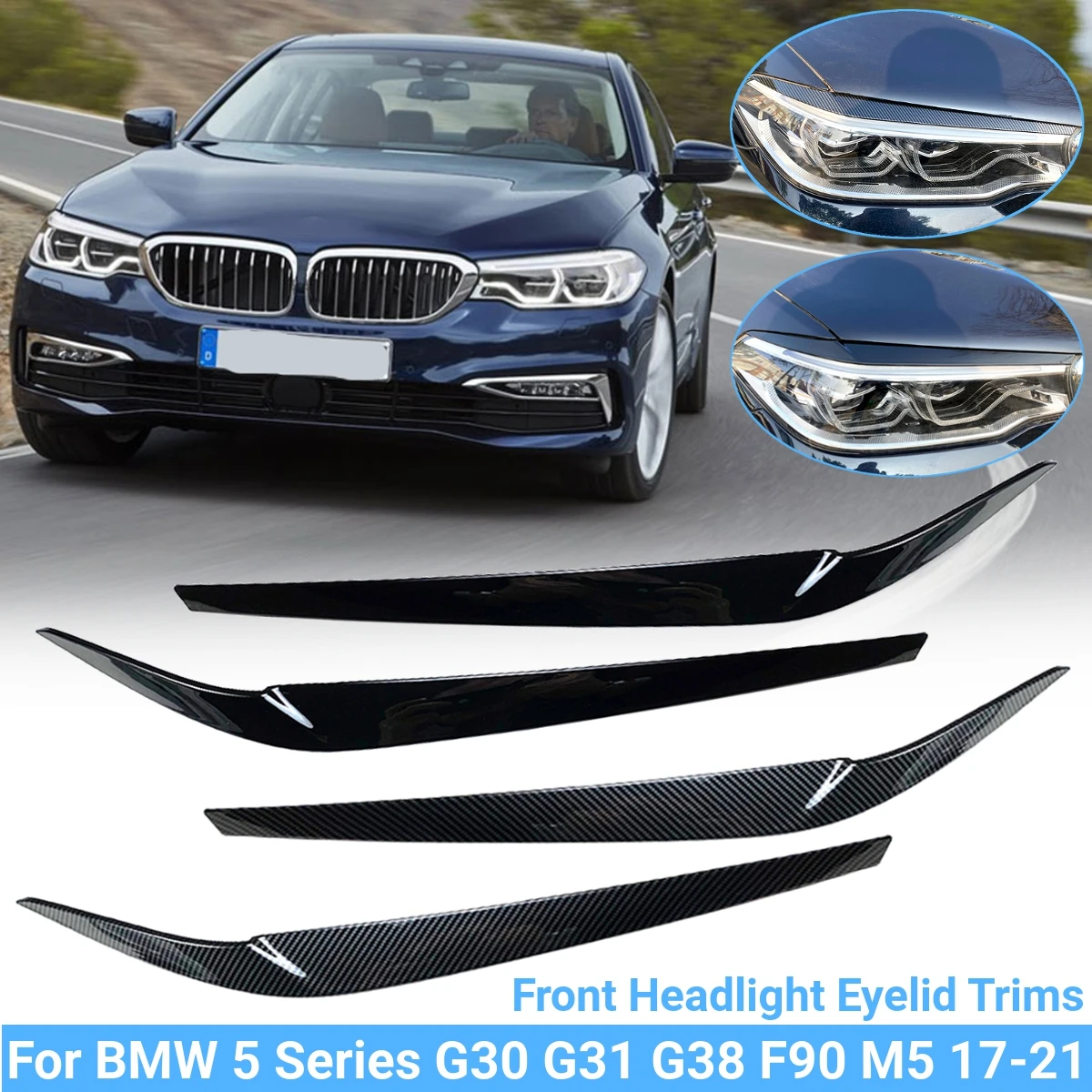 

2pcs Front Headlight Eyelids Eyebrows Trims For BMW 5 Series G30 G31 G38 F90 M5 525I 530I 540I 2017-2021 ABS Plastic Accessories