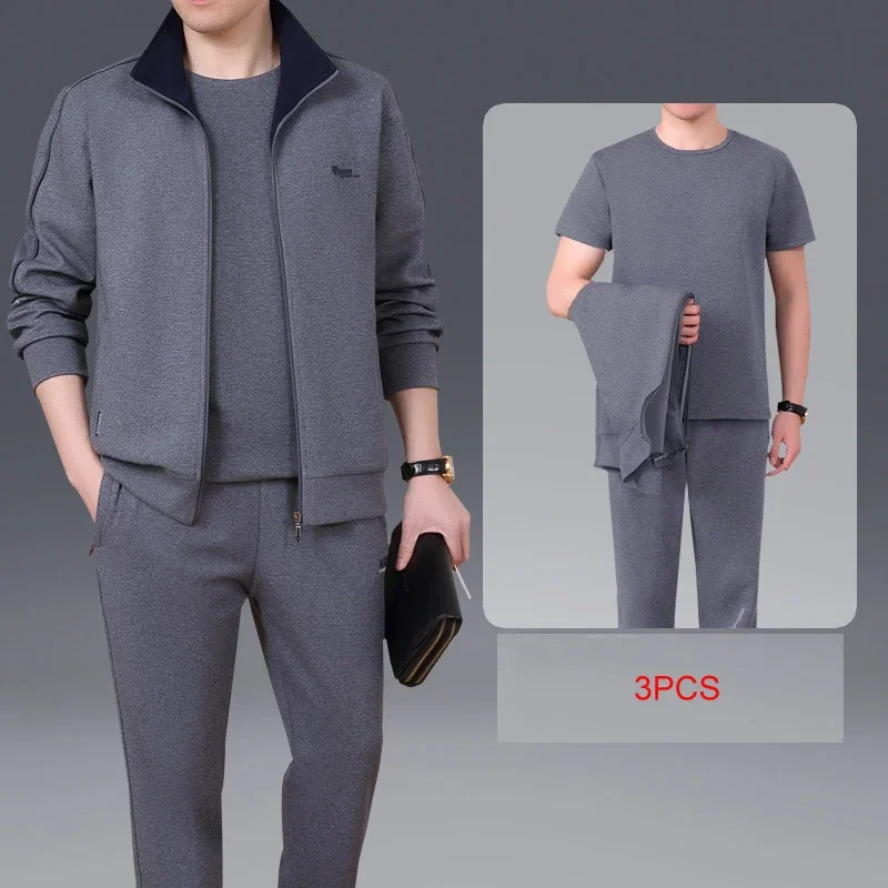 Men 3 Pieces Cotton Sportwear Suit Men Fitness Comfortable Tracksuit Sport Good Quality Running Sets L-5XL Tracksuits