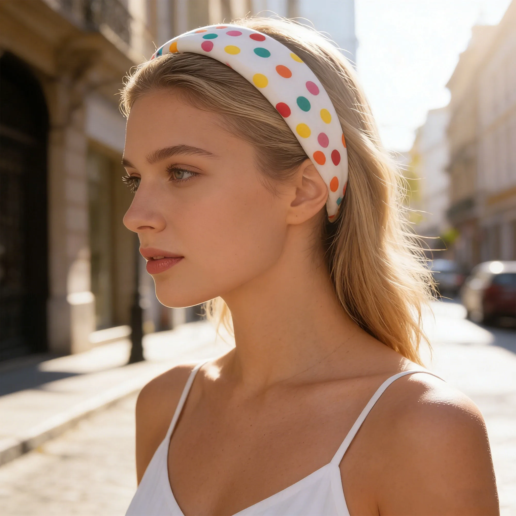 

1Pc Rainbow Dot Print Hair Accessory Headband Plaid Decoration Casual Hair Accessory For Normal Hair Style,
