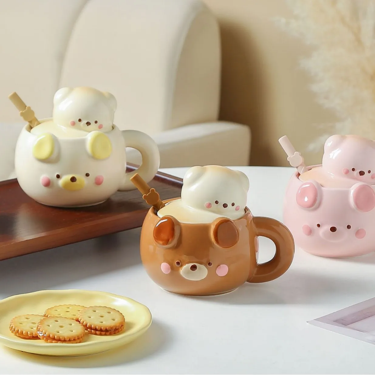 

Cute Bear Ceramic Mug with Lid High Grade Stylish Creative Design Milk Breakfast Cup Birthday Holiday Festival Presents