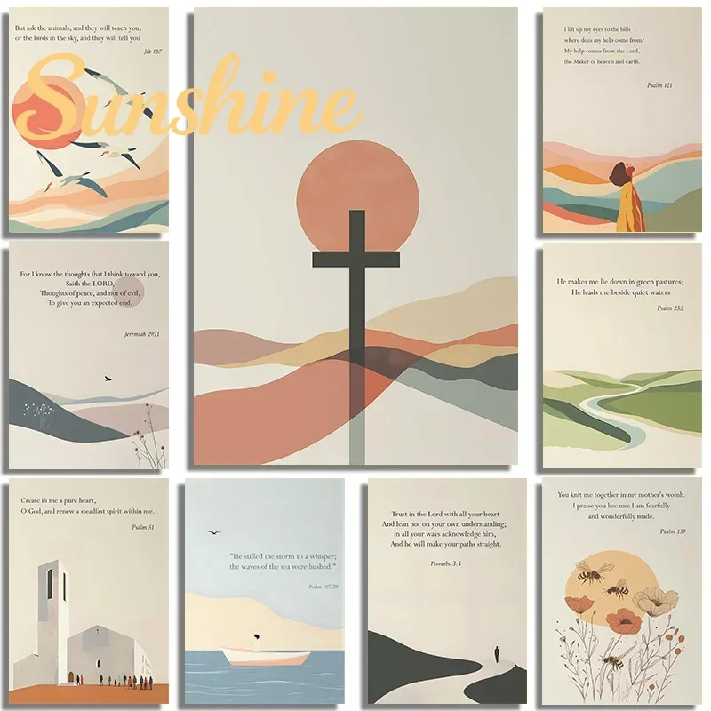 (No frame)Modern Christian Artwork Baptism Gift Bible Verse Cross Canvas Wall Art Catholic Religious Posters Home Living Room