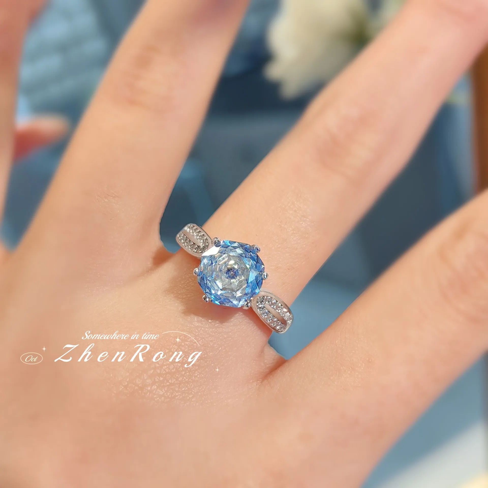 S925 Sterling Silver Jewelry Sets Include Blue Rose Ring Necklace Stud Earrings Pendant Great Gift Choice for Women and Girls