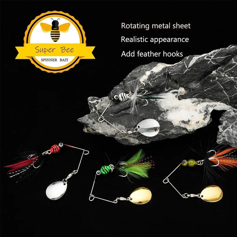 

5pcs/Box 80mm 7g Spinner Lure Micro-root Simulate Metal Feather Fishing Bait Tweeter Design Curve Bait Bass Fishing