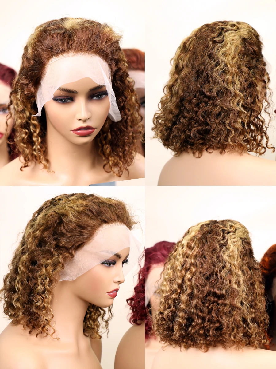 Water Wave Lace Front Wigs 250% Density Highlight Human Hair Wig Ombre Honey Blonde Colored 13x4 Lace Frontal Human Hair Wigs