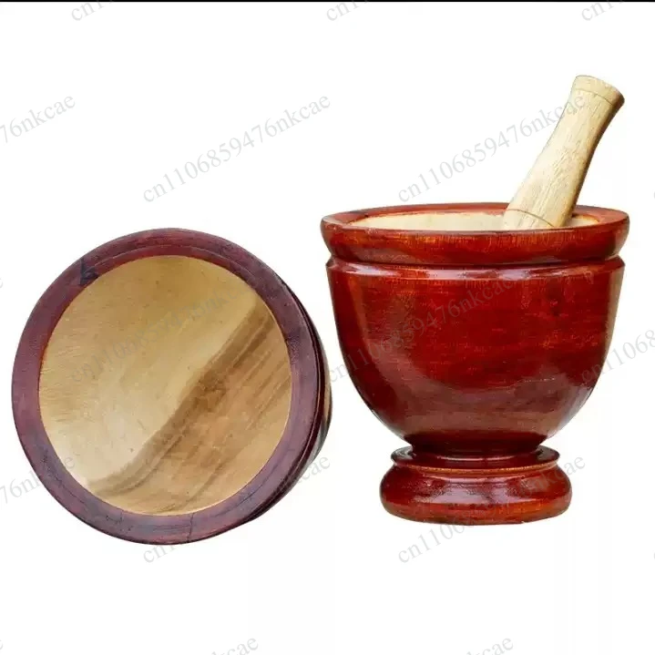 Wood mortar mixed with garlic, imported bird's nest, wood round mortar for household and commercial use