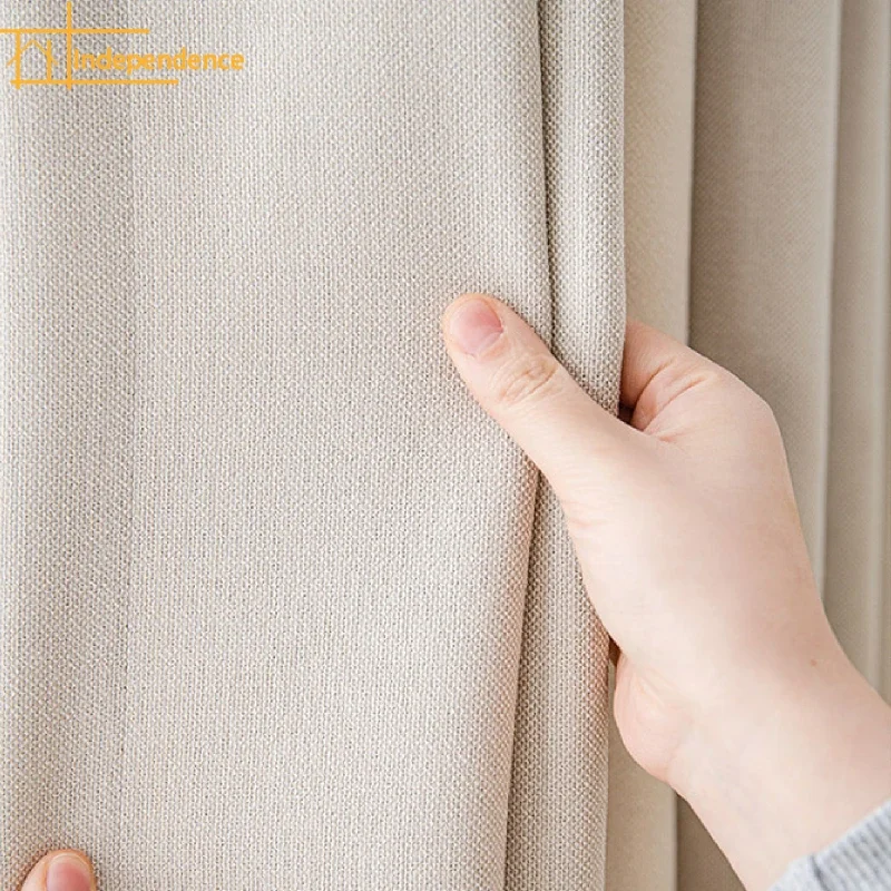 

New Cotton Linen Jacquard Thickened Environment-friendly Fabric Blackout Curtains for Living Room Bedroom French Window Balcony