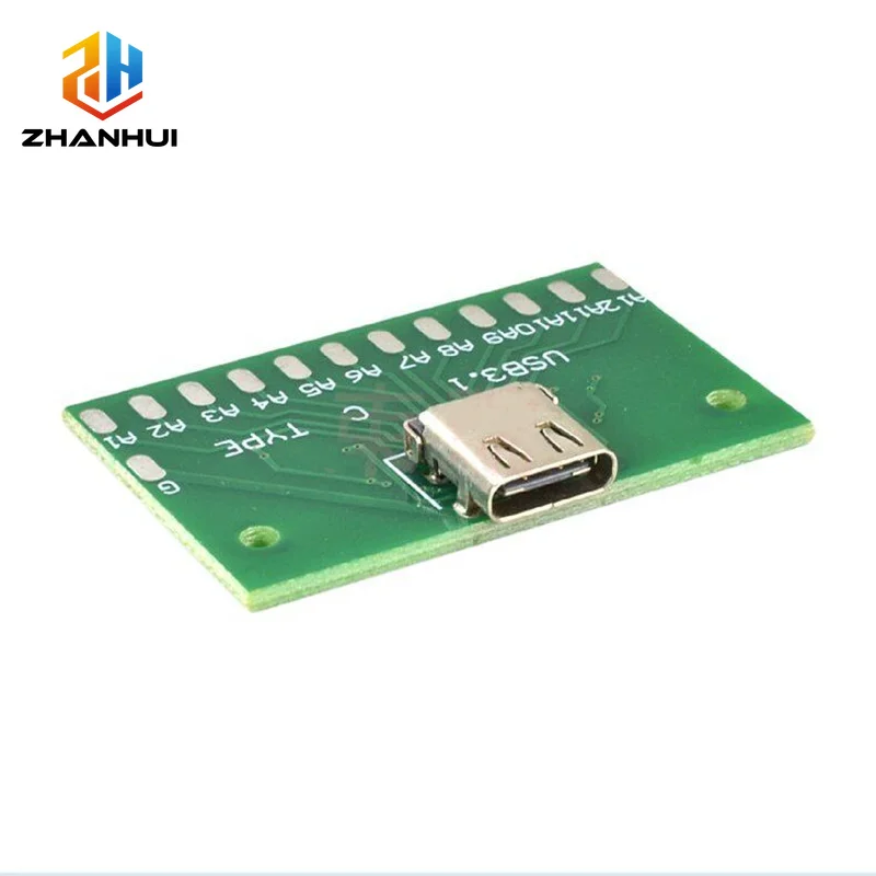 USB-C 24Pin Female Test Board USB 3.1 Type-C Connector PCB Adapter for Arduino DIY Electronics Prototyping Wire Testing