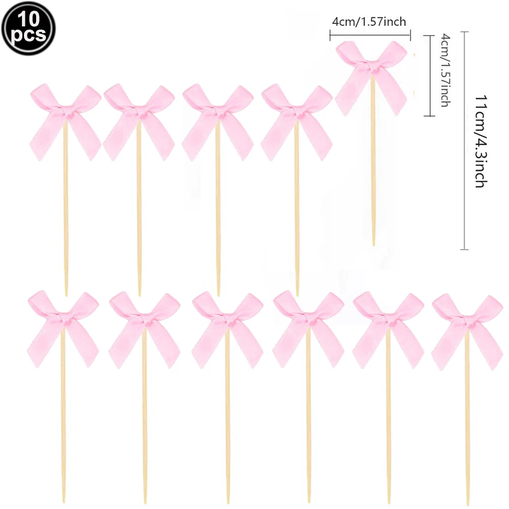 Partyzubehör mit Schleifenthema für Mädchen, rosa Schleife, Cupcake-Topper, Papiertrinkhalme, Brautparty, Schleife, Kokette, Geburtstagsparty-Dekoration – Detail 2