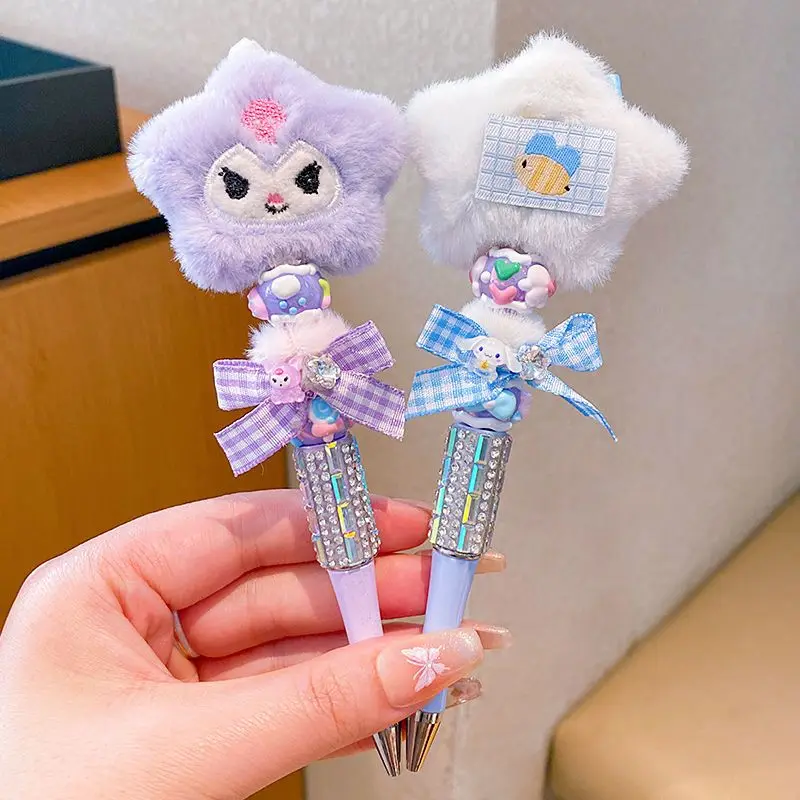 Sanrio Cartoon Crystal Sparkling Diamond Rotating Head Neutral Pen Black Cute Girl Beaded Pen Kawaii Gel Pen Stationery view 5