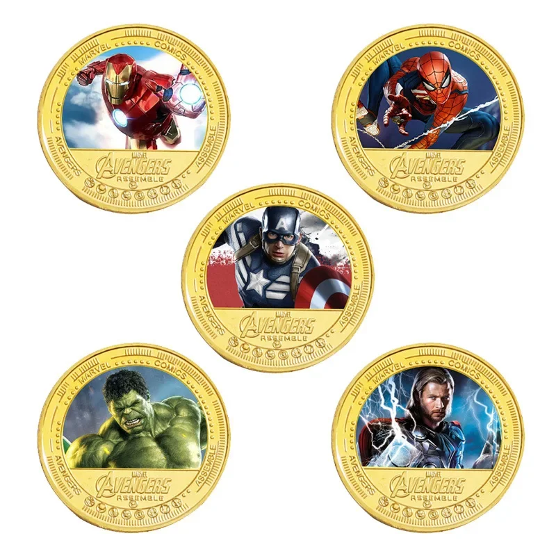 Disney Marvel Series Commemorative Action Anime Figures Coin Iron Man Captain America Thor Memorial Childrens Ornaments Gifts