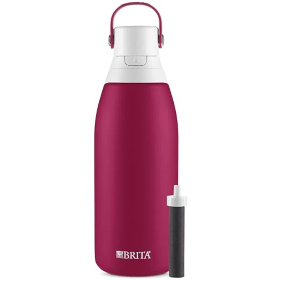 

Insulated Filtered Water Bottle with Straw Reusable Stainl Steel Metal Ruby 32 Ounce