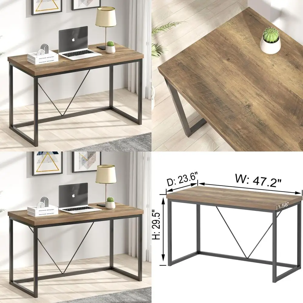 

Rustic Wood and Metal Industrial Desk for Home Office, Study, Writing, and Gaming