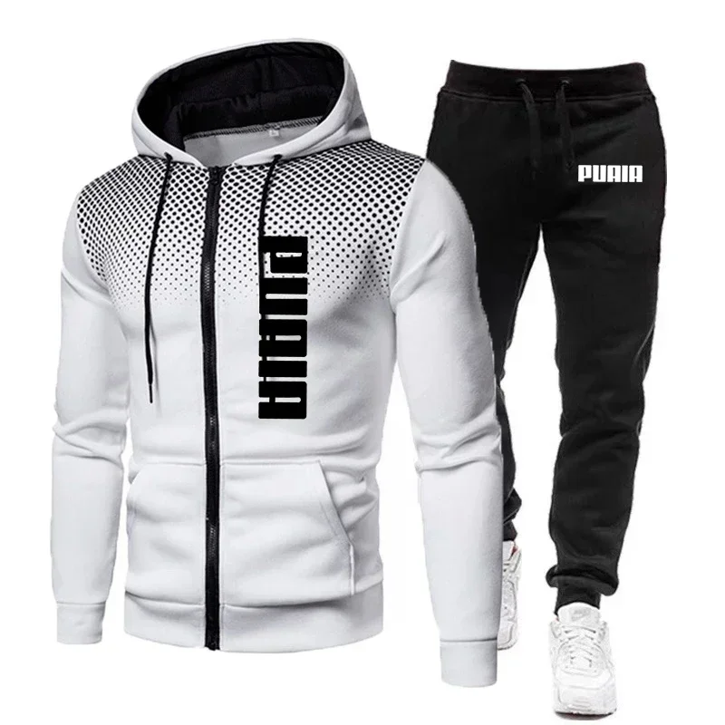 Spring and Autumn Men's Fashion Jacket and Sweatpants Two-Piece Set, New Outdoor Running Zip-Up Hoodie Tracksuit