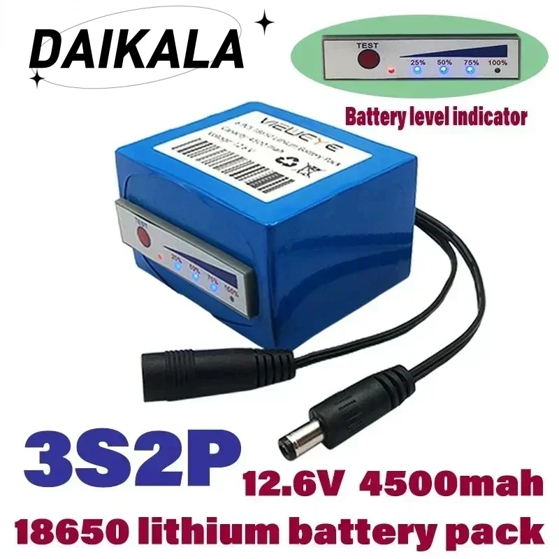 

New 11.1V/12.6V 18650 Lithium Battery 3S2P 12V 4500 Mach Underwater Fishing Room Detector Portable Power Indicator