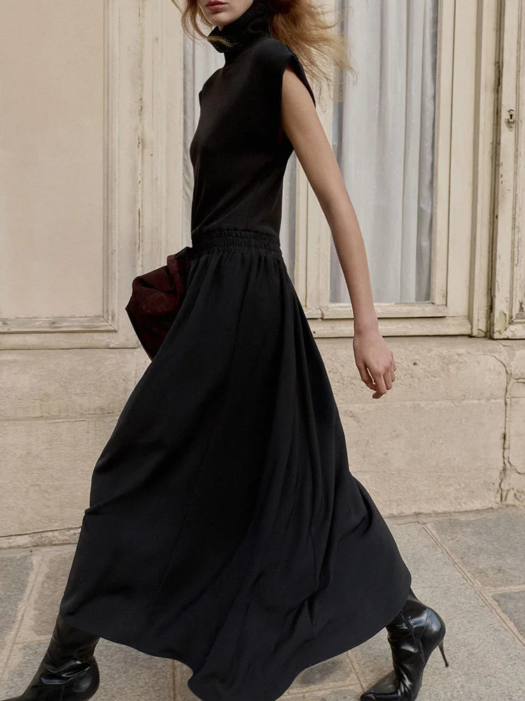 2025 inverno novo doce gola alta svel longo dr ele sle redondo ne cor pura vestido de cintura alta para mulher