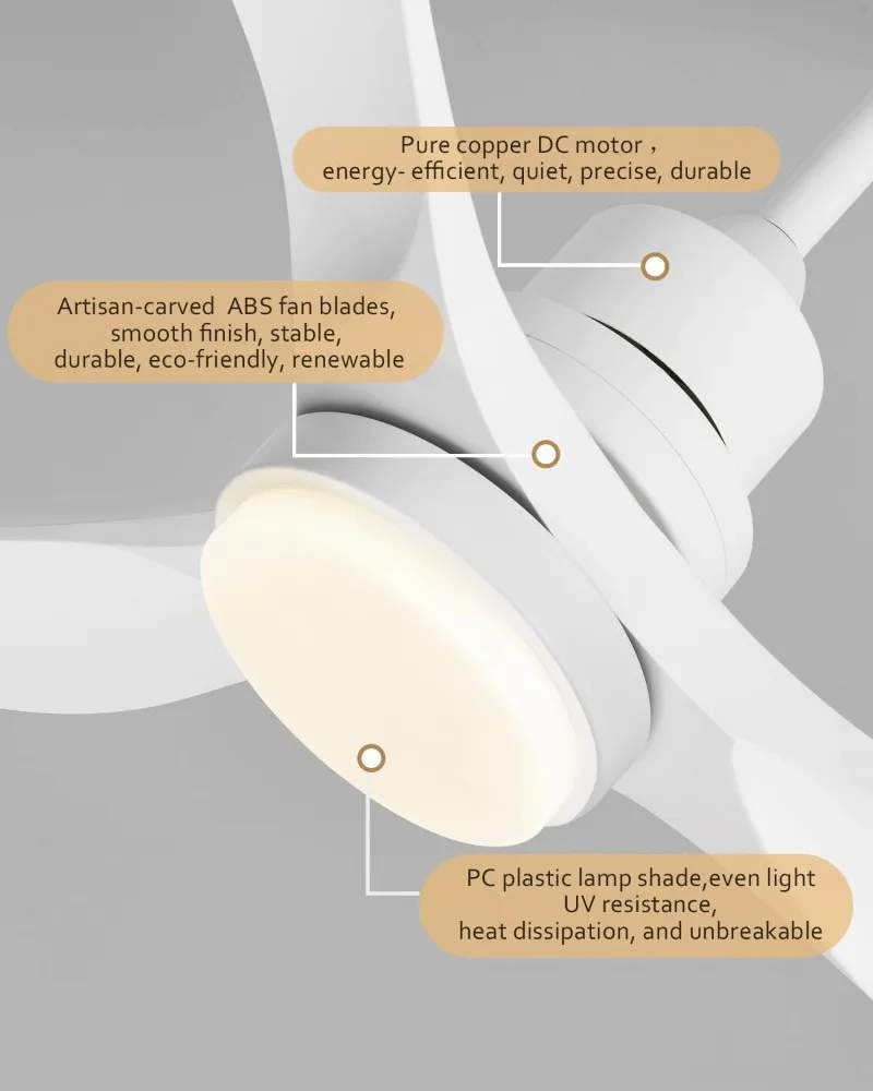 Ventilatori da soffitto da 52 pollici con luci remote, ventilatori da soffitto bianchi 3 temperature di colore, timer, elencati ETL, 3 aste interrate, 3 pale, 6 velocità