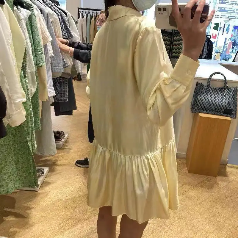 التخسيس طوق فضفاض irt الدكتور مع حاشية الدانتيل للنساء الحوامل أوائل الخريف جديد Sle الأصفر الشاش الدكتور تنورة #4