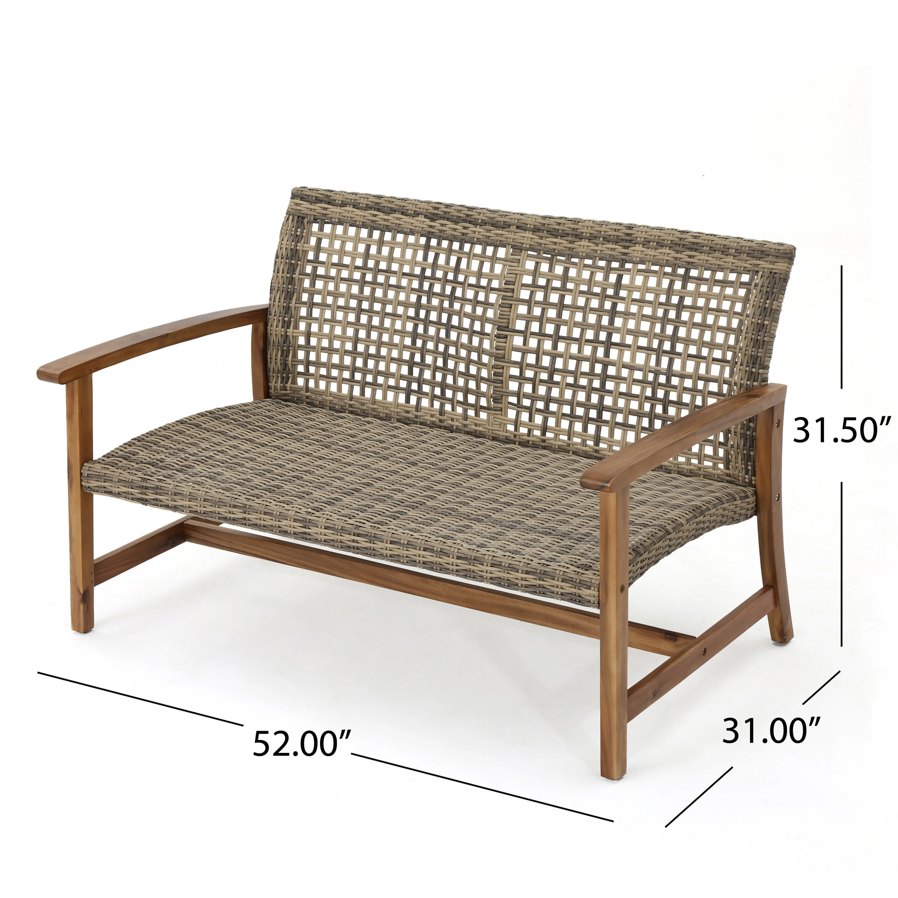 Acacia Wood Wicker Modern Outdoor Patio Bench