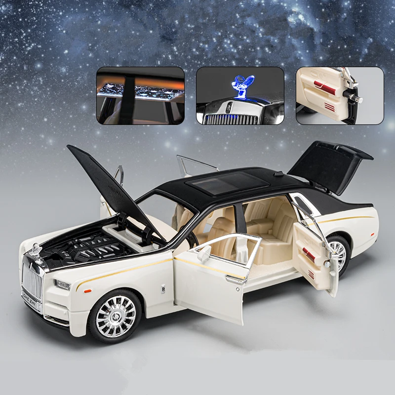 1:24 Rolls Royce Phantom Alloy Car Model Diecast Metal Toy Luxy Vehicles Car Model With Star Top Sound and Light Childrens Gifts