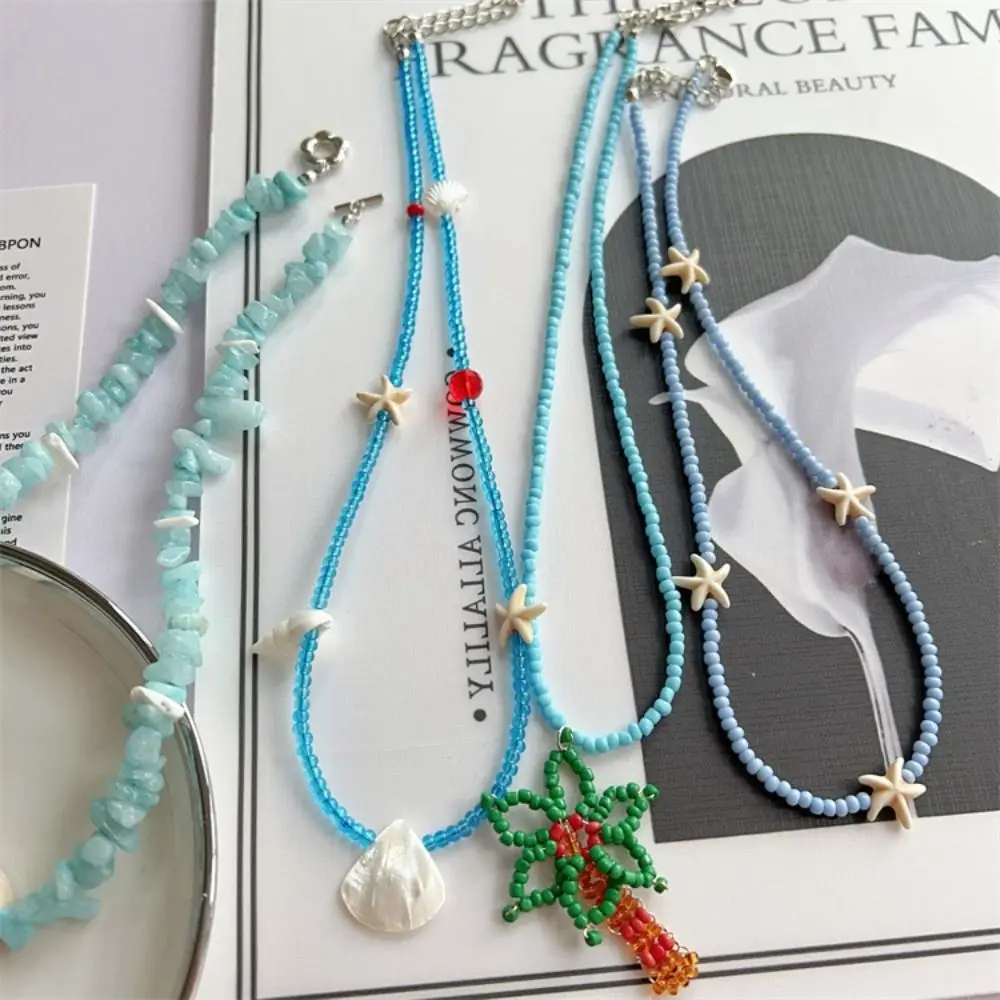 Shell Conch Shell Necklace Boho Style Sea Beach Starfish Pendant Necklace Jewelry Handmade Bohemia Beads Chain Choker Summer