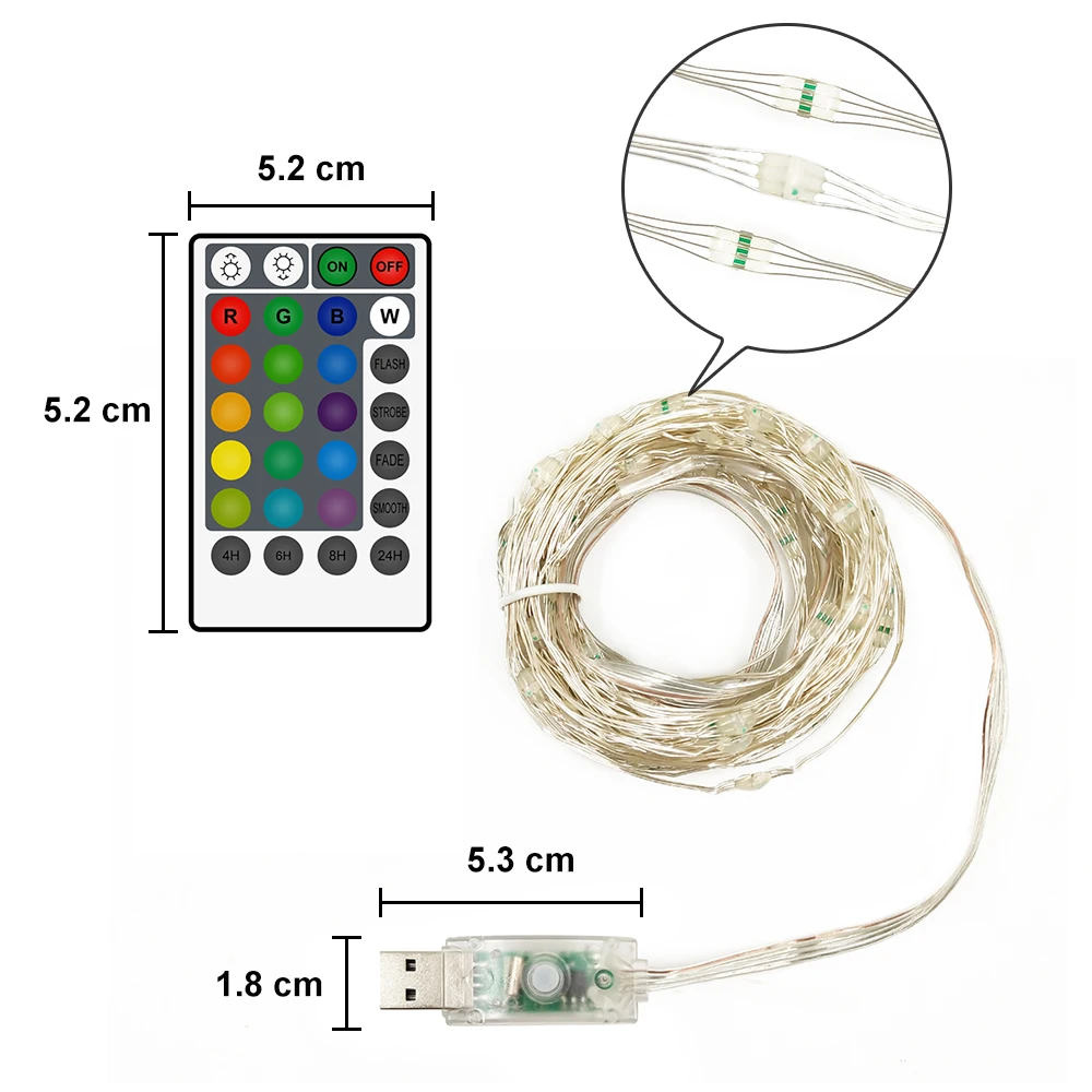 RGB سلسلة أضواء 5/10 متر 50/100 المصابيح متعدد الألوان الجنية أضواء USB بالطاقة لعيد الميلاد حفل زفاف ديكورات جدران المنزل حديقة