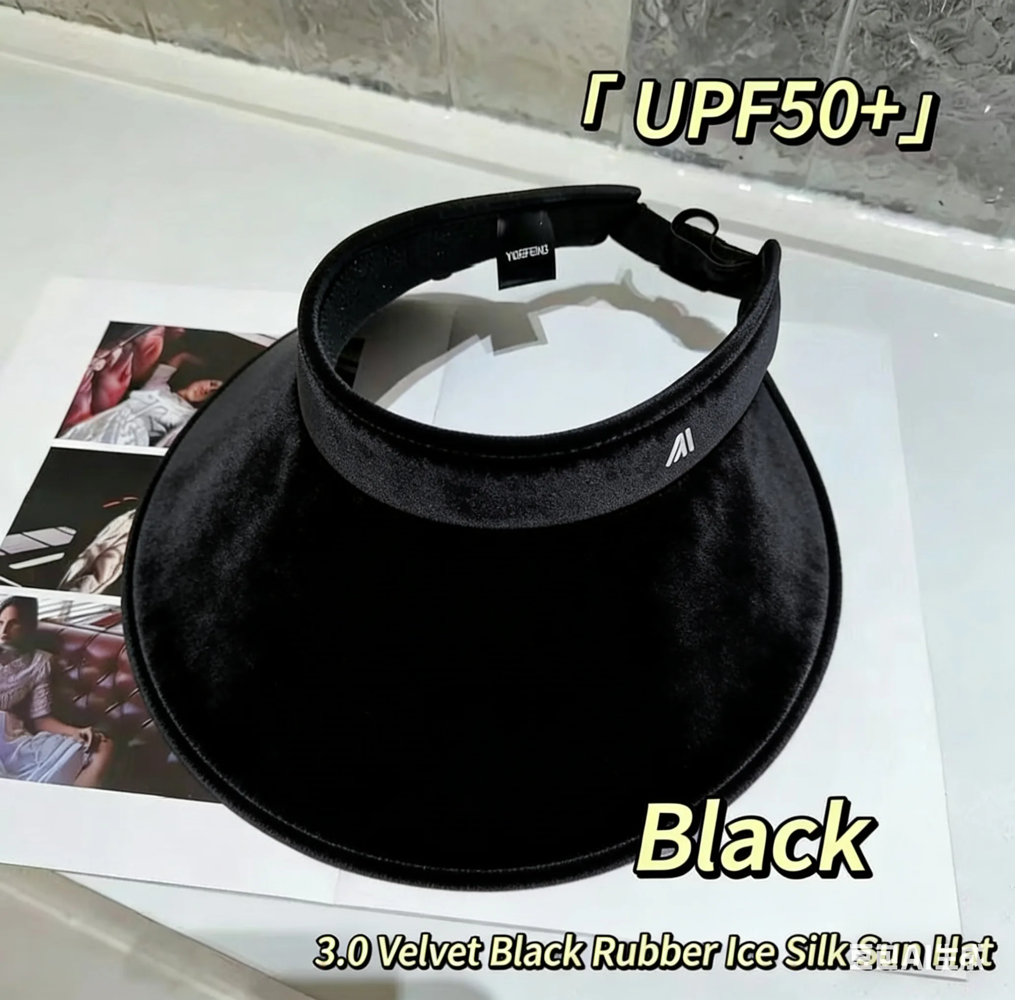 Damen UPF50+ Sonnenblende mit breiter Krempe, UV-Schutz, offene Kappe – Detail 5