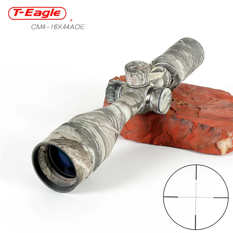 T-Eagle Optics CAMO 4-16X44AOE RifleScope للصيد الهدف البصري كوليماتور مع نطاق يتصاعد بندقية البصر أحمر أخضر شبكاني