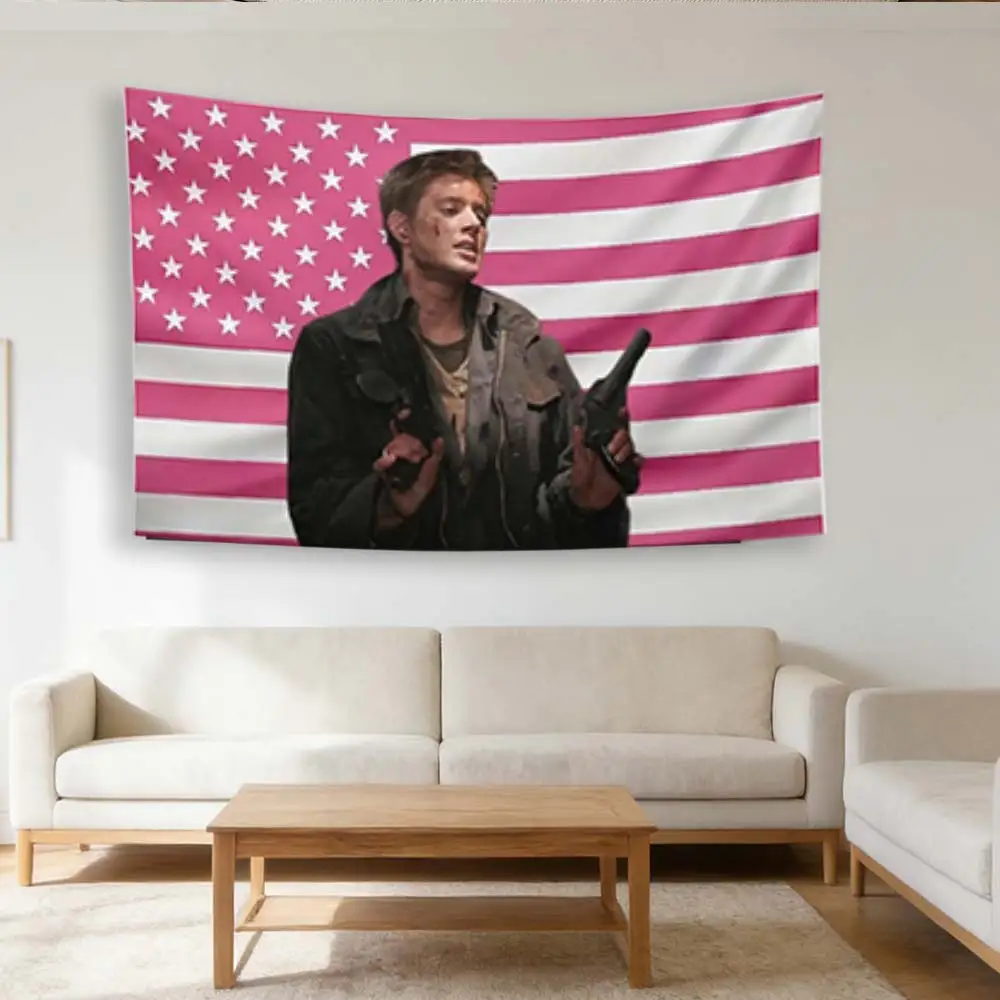 S-Supernatural D-Dean Winchester American Flag Poster  Jensen Ackles SPN Fan Gift Decor
