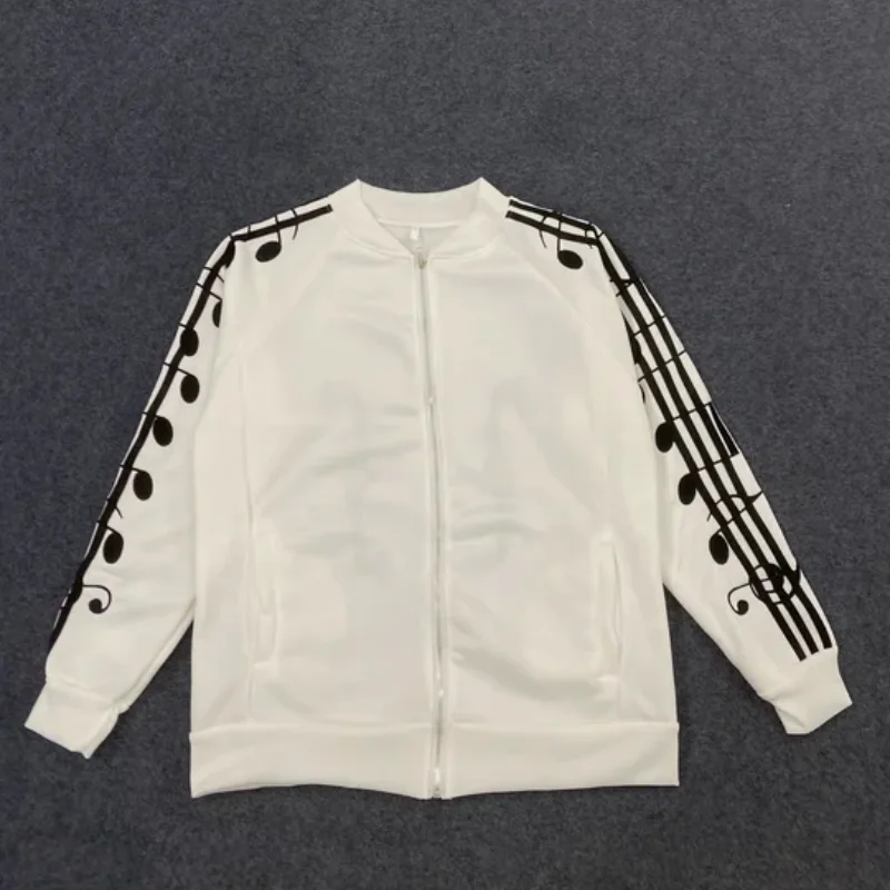 Y2K Gothic style sports cardigan, zipper hoodie, loose, casual, unisex, personalized sweater with musical note, new