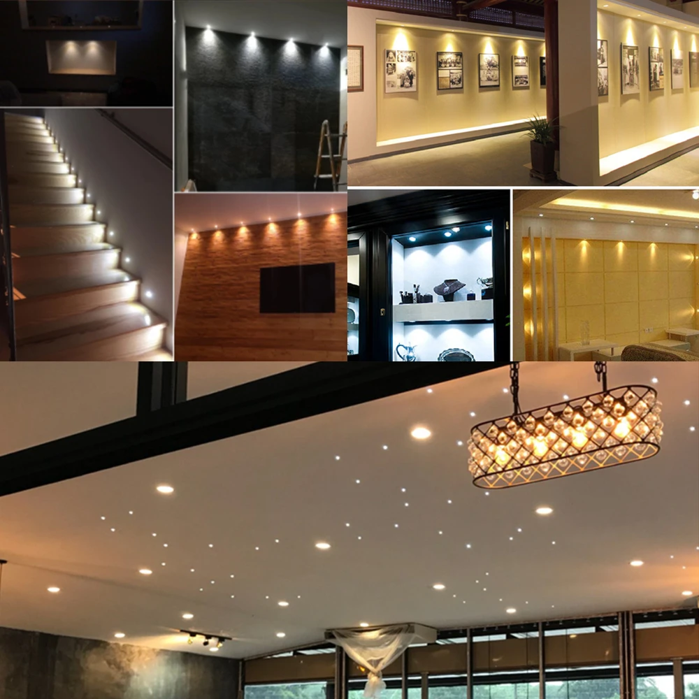 12V Mini LED Spot Downlights 1W Dimmable Ceiling Lamp Set Remote Controller 15mm Recessed Black Silver White Cabinet Spot Lights