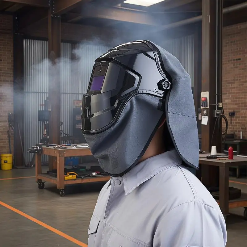 1 Set Tear Resistant Welding Helmet Cover with Bib Press Fit Seal Weld Accessory for Long Time Welding Operation Worker Use
