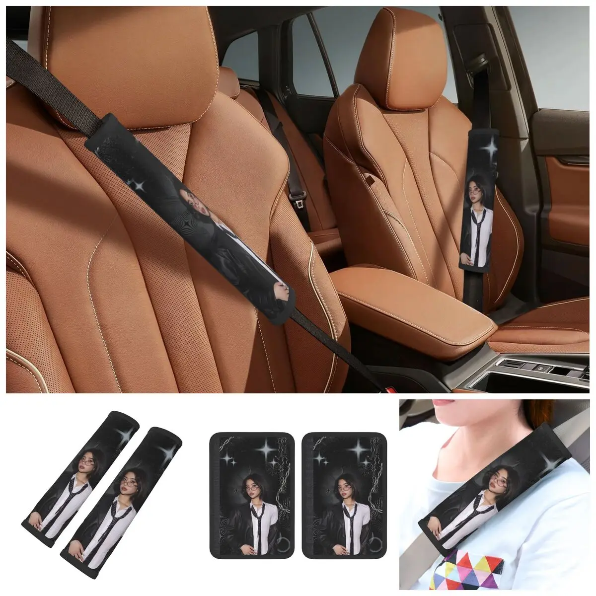 2-Pack Katseyes Sophia Kpop Girl Group Car Seat Belt Pads Cover for A More Comfortable Driving Seatbelt Shoulder Harness Pad
