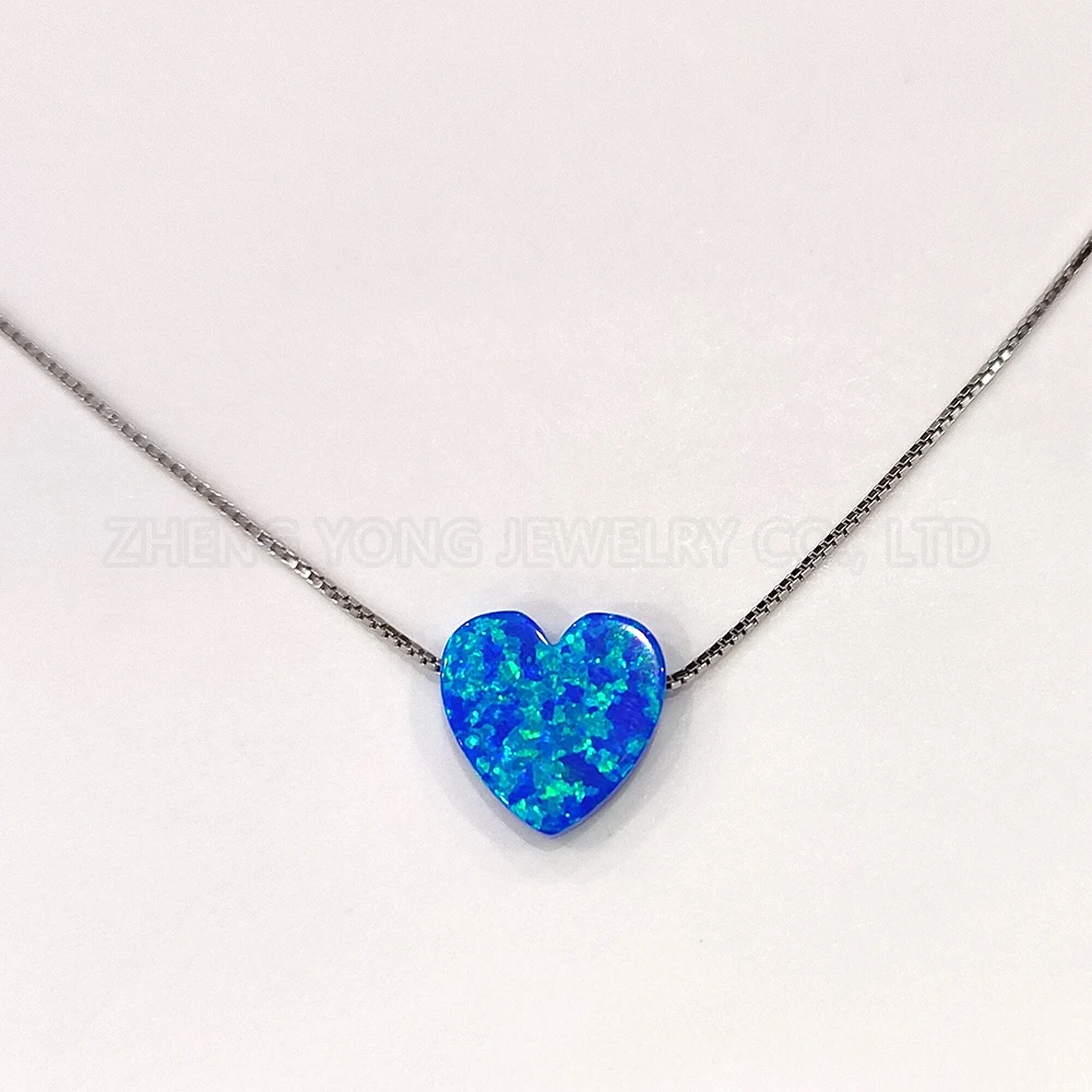 

Blue Opal Heart Pendant Necklace 925 Silver Box Chain Blue Fire Opal Necklace