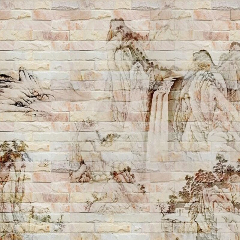 Rockery Chinese Style Hand-Painted Landscape Waterfall Scenery Wallpaper for adesivos para parede room decoration accessories