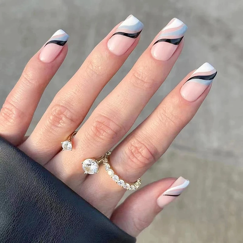 24 ชิ้น/กล่องภาษาฝรั่งเศสคําลายเล็บ Jelly กาวสไตล์ Reusable บุคลิกภาพเล็บ Fast Wearable เล็บปลอม