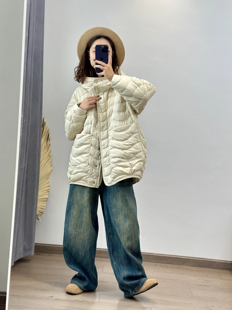 Schinteon Women 90% White Duck Down Jacket Casual Loose Over Size Autumn Winter Light Outwear with Hood Top Quality Coat 2026
