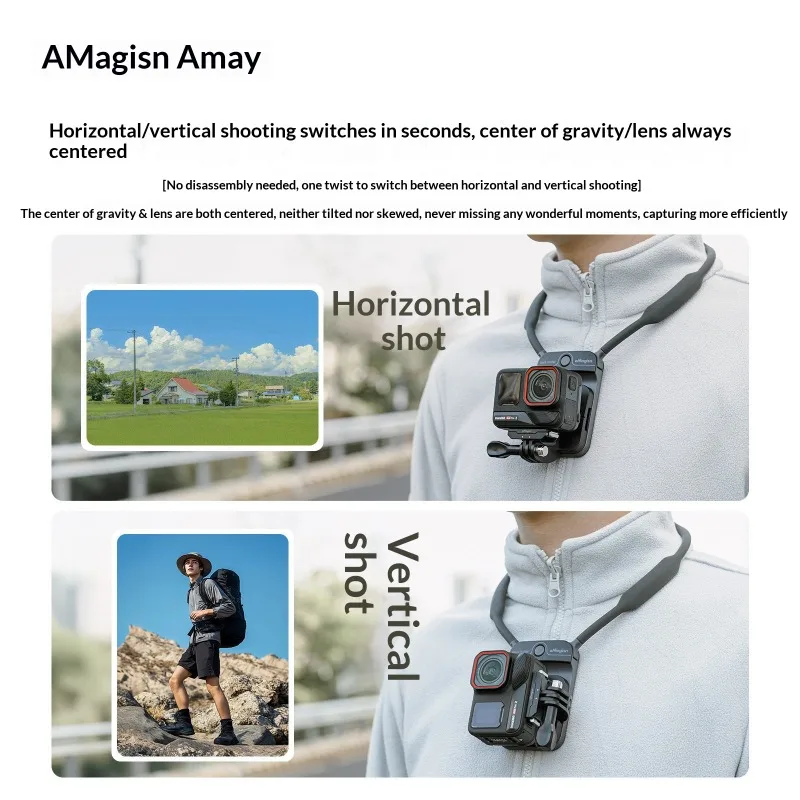Magnetic Neck Mount for Luna Ultra/GoPro/Insta360/Phone, 8kg Strong Hold, Hidden Design & 8-Level Tilt with Dual Straps