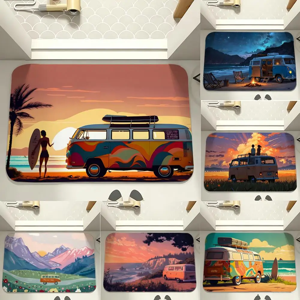 Retro Van Life Floor Mat carpet diatom mud bathroom quick-drying absorbent floor mat household bathroom