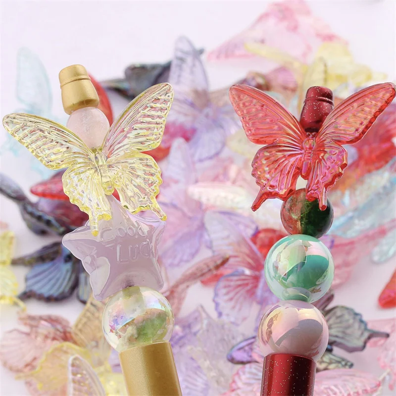 Wholesale 50pcs/lot color print animals cartoon butterfly shape acrylic straight hole beads diy jewelry accessory image 4