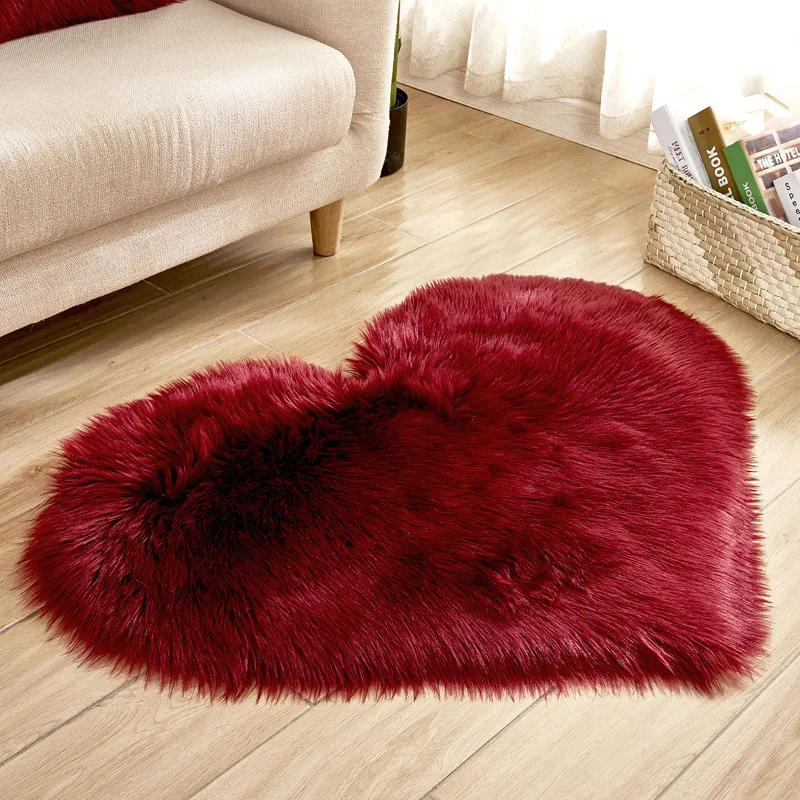 Herzförmiger Kunstfell-Teppich Weiß-Rosa Plüschteppich Rutschfester Weicher Teppich für Zimmer Schlafzimmer Tür Dekorative Bodenmatten S/M/L – Detail 13