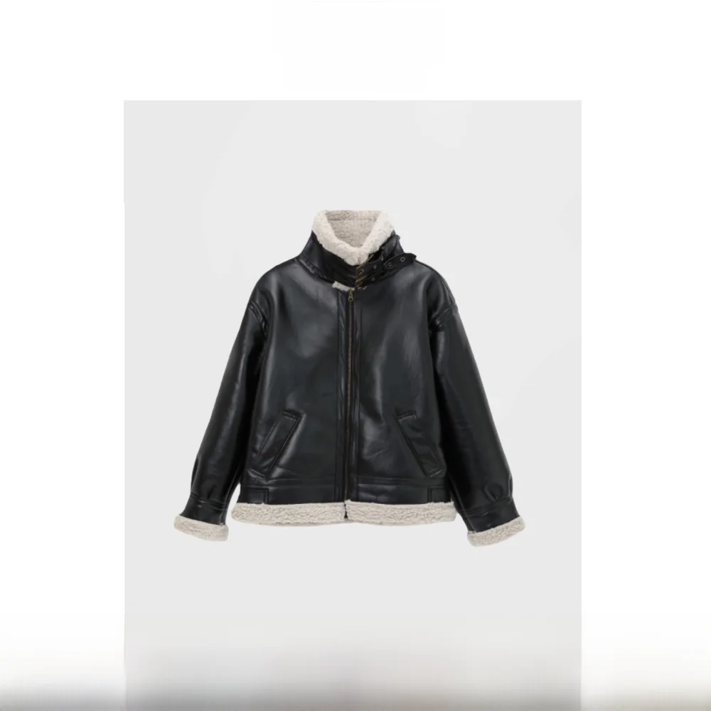 

Thiened Motorcycle Sle eepskin Coat Lamb Fur Jaet One-Piece Outerwear Deer Hide Velvet Youth Trend Casual ort Coat