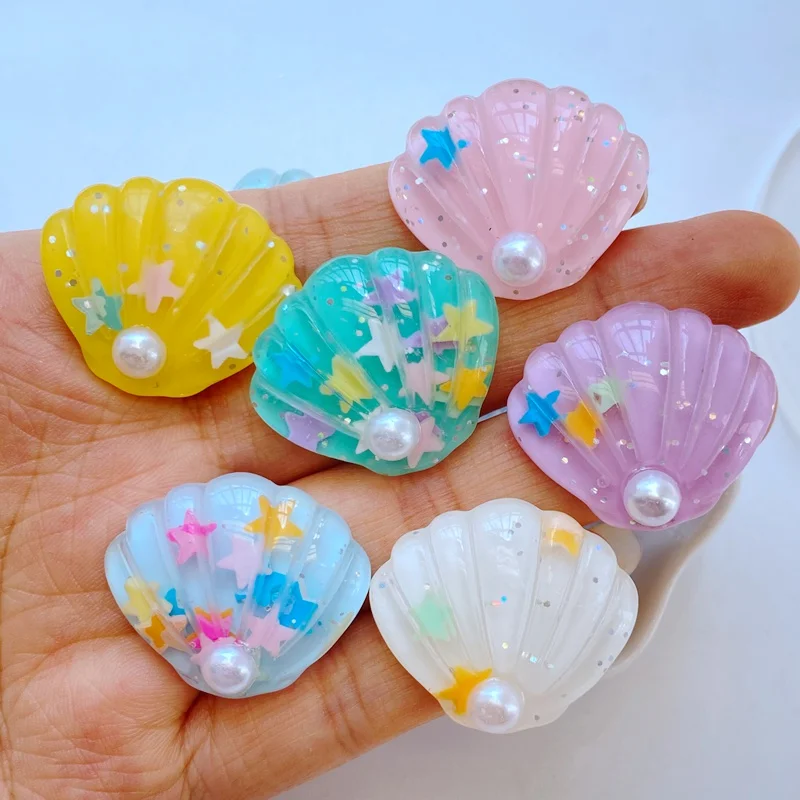 10Pcs New Cute 25*28mm Pearl Shell Flat Back Resin Cabochons Scrapbooking DIY Jewelry Craft Decoration Accessorie