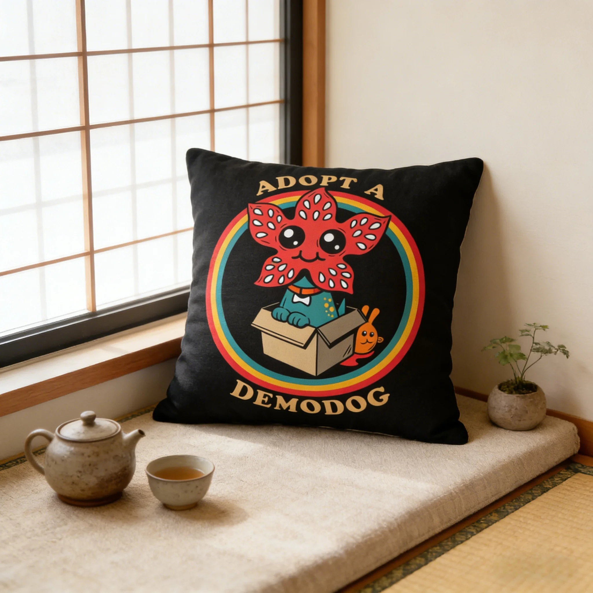 Eddie Munson Demogorgon Screen Print Pillowcase, Vintage Design Multiple Sizes Polyester for Sofa Bedroom Home Decor Gift