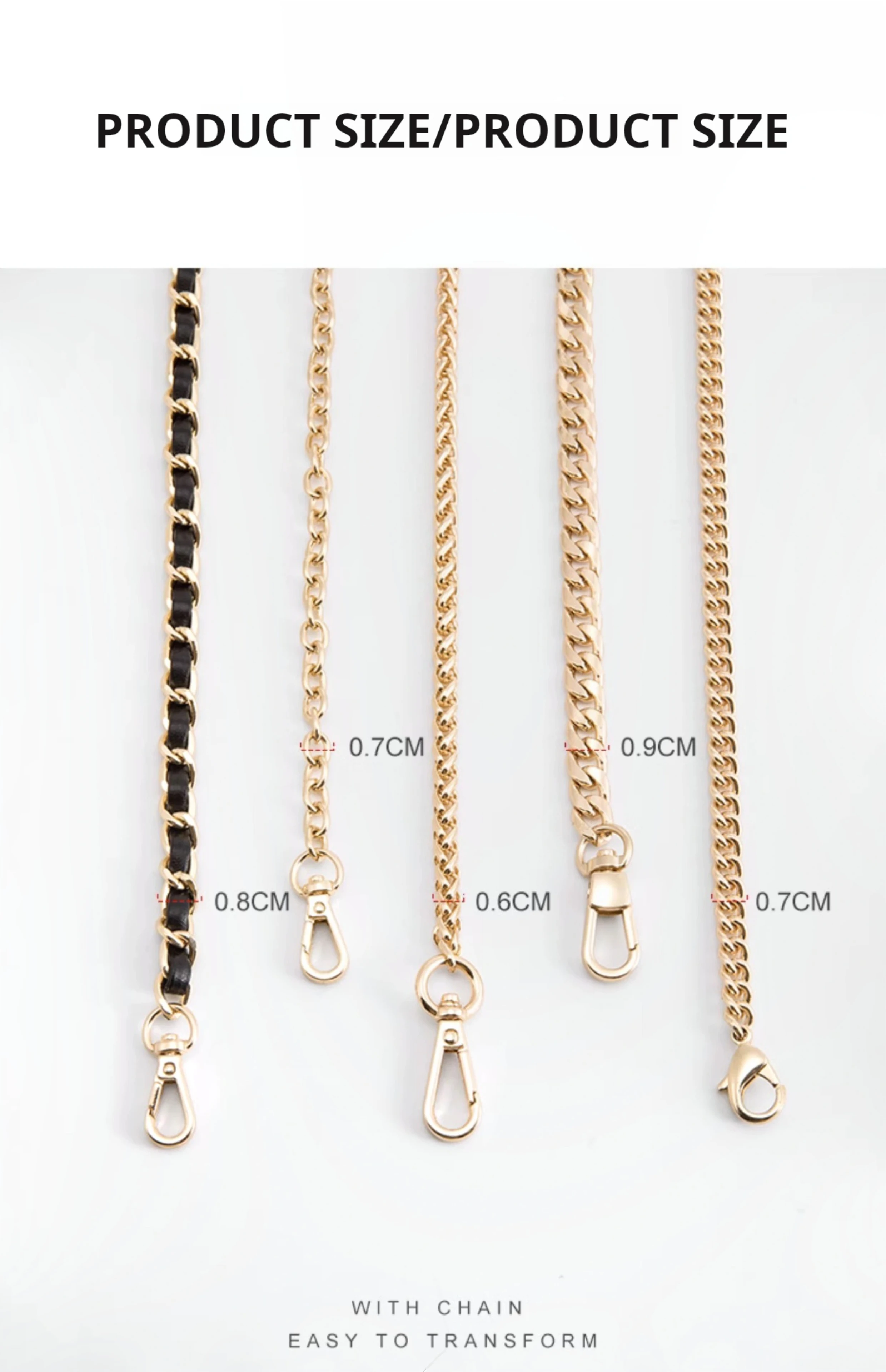 Chain strap Golden Bag Chain Accessories Metal Extension Chains Underarm Crossbody Shoulder Belt Replacement For Women's Bag