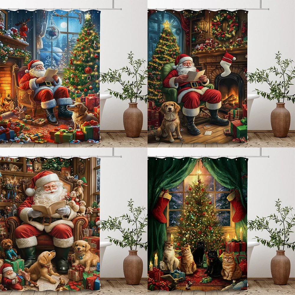

Christmas Shower Curtain Printed Polyester fabric Bathroom Curtain Santa Claus Christmas tree Shower Curtain Home Decor Curtain