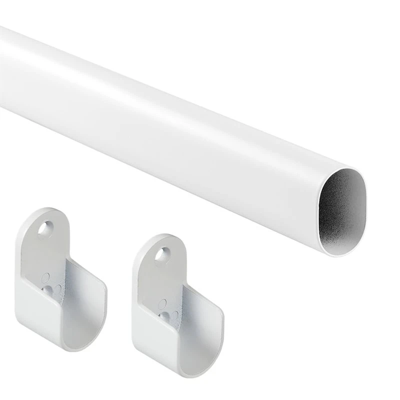 RABIT AS59~ Cabinet Closet Rod 18-40 Inch Adjustable Oval Wardrobe Hanging Pole 1 Inch Diameter With End Supports